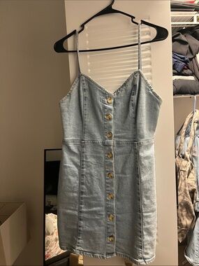 Zara Light Blue Denim Button-Front Mini Dress